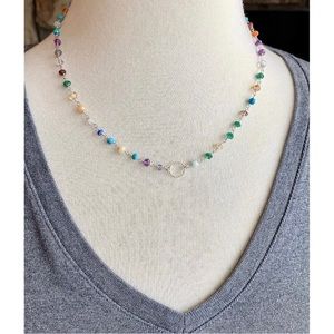 Multicolor Dainty Sterling Silver Gemstone Choker Necklace